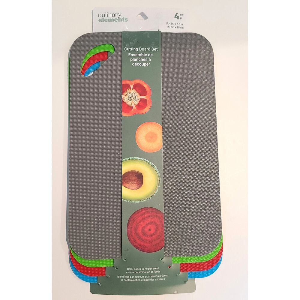 Culinary Elements Cutting Board Set 4 Piece Plastic Color-Coded 11x7 New Unused